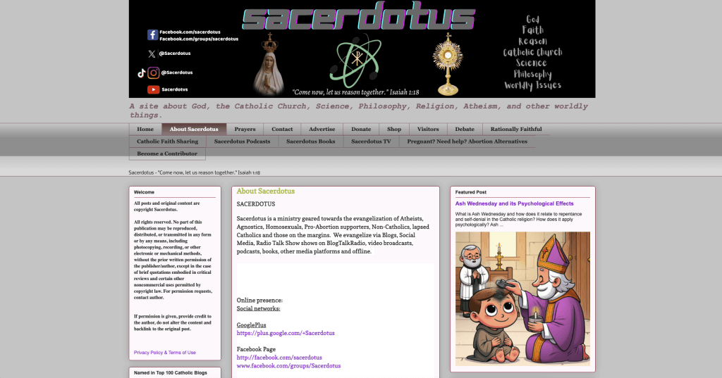 Screenshot of the Sacredotus webpage.